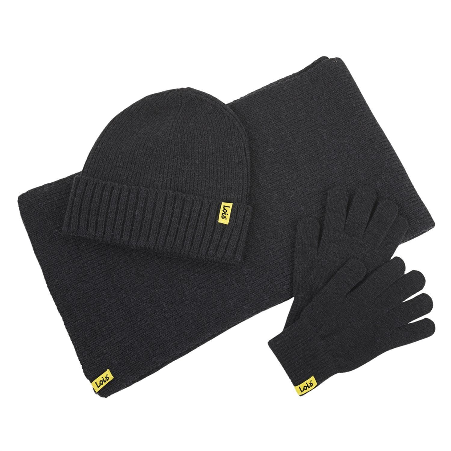 Conjunto gorro-bufanda guantes negro - Imagen 1