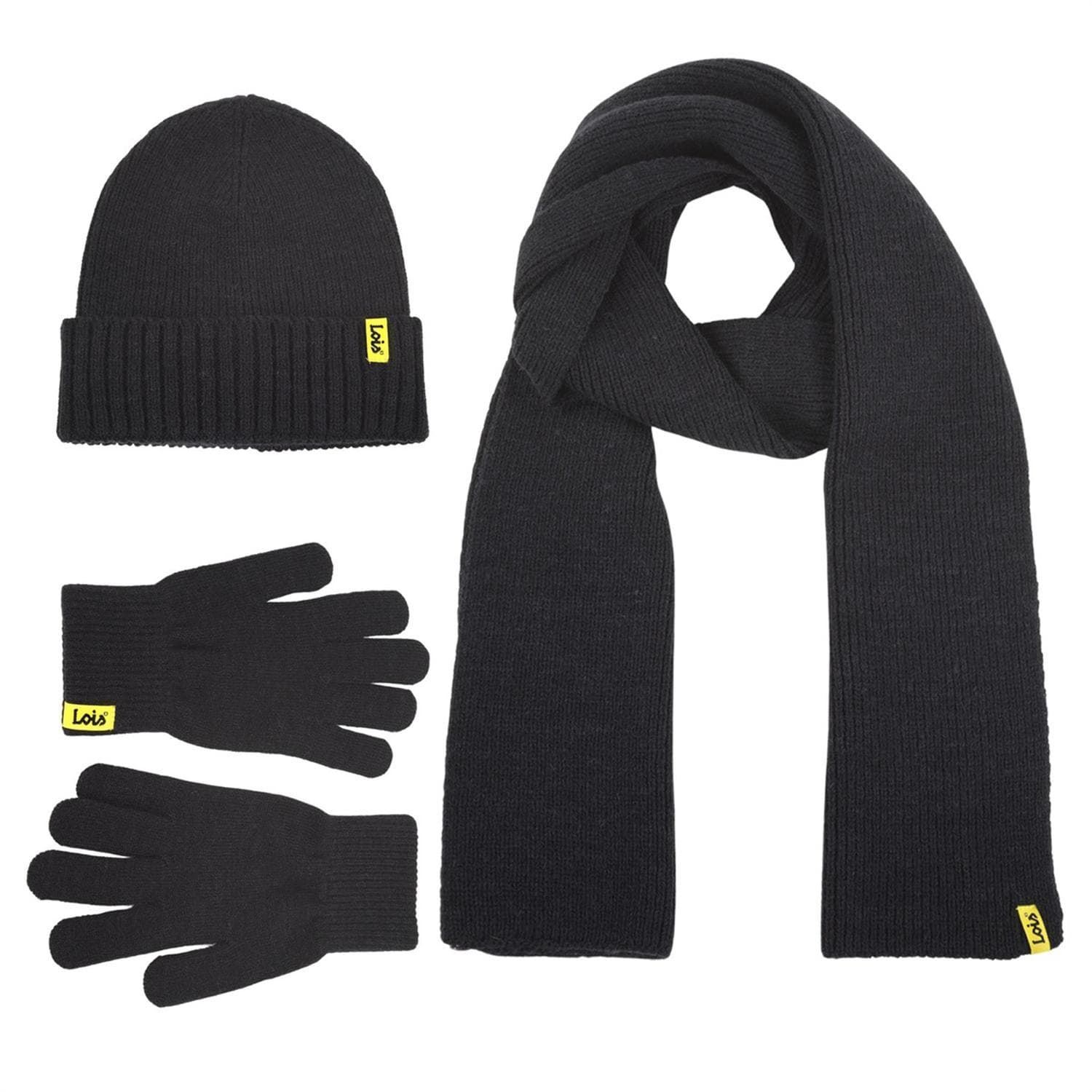 Conjunto gorro-bufanda guantes negro - Imagen 2