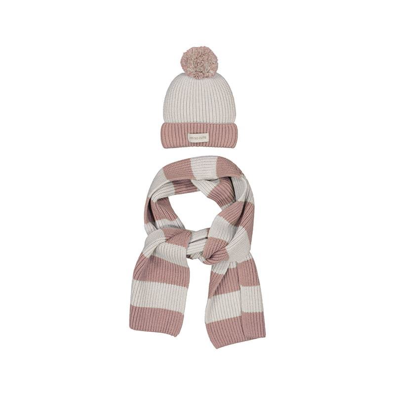 Conjunto gorro-bufanda rayas rosado - Imagen 1