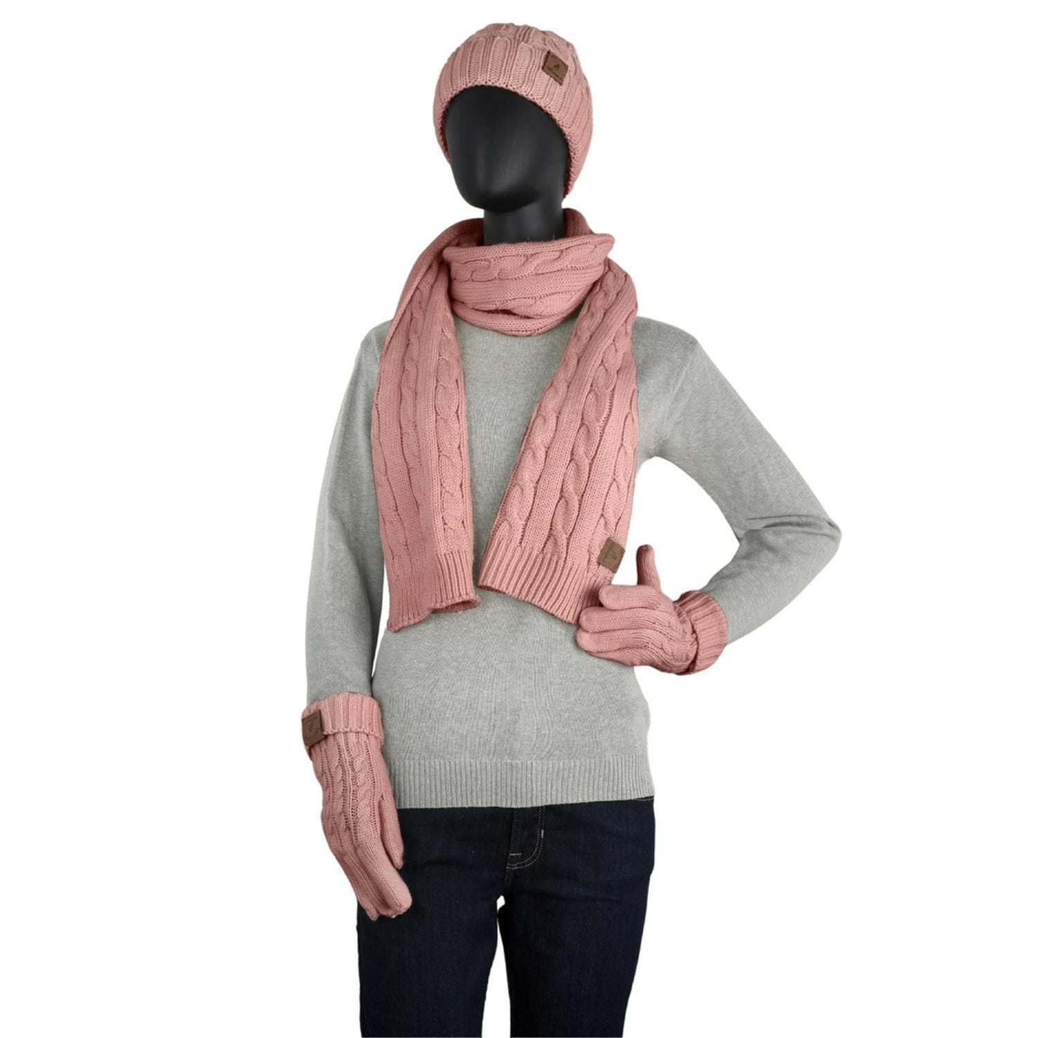 Conjunto gorro-bufanda y guantes rosa - Imagen 3