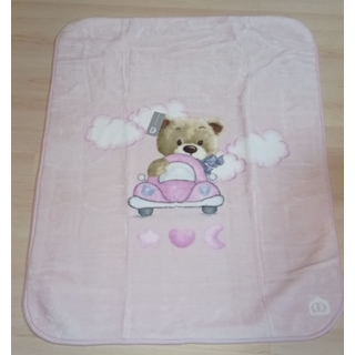 Manta Bebé Cuna Terciopelo Estampado Oso Con Coche - Imagen 1